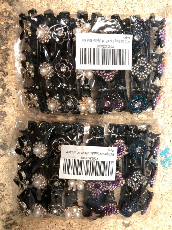 Photo 2 of  2pks of 8PCS Sparkling Crystal Stone Braided Hair Clips,Braided Hair Clip with Rhinestones for women and girls,Rhinestone Flower Hair Clip with 3 Small Clips for Thick Hair8PCS Sparkling Crystal Stone Braided Hair Clips,Braided Hair Clip with Rhinestones