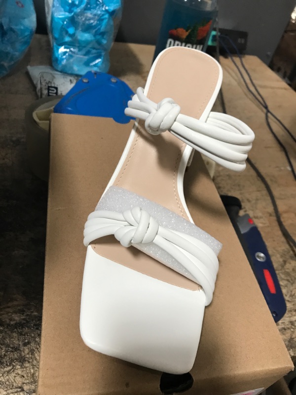 Photo 1 of Coutgo Womens Square Open Toe Mules Sandals Strappy Chunky High Heel Slides... White
Size 9