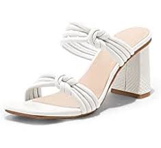 Photo 1 of Coutgo Womens Square Open Toe Mules Sandals Strappy Chunky High Heel Slides... White
Size 9