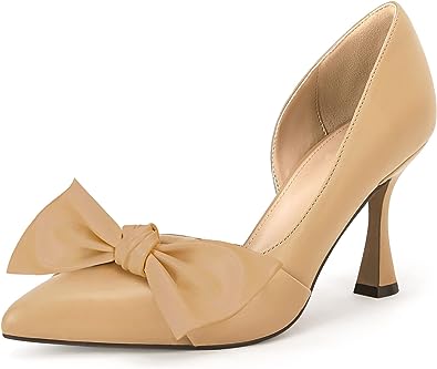 Photo 1 of Coutgo Womens Pointed Closed Toe Pumps Bow Tie Kitten High Heels Slip On Faux Leather D'Orsay Sexy Business Shoe 11
