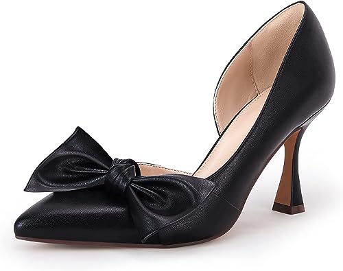 Photo 1 of Coutgo Womens Pointed Closed Toe Pumps Bow Tie Kitten High Heels Slip On Faux Leather D'Orsay Sexy Business Shoe
5 1/2