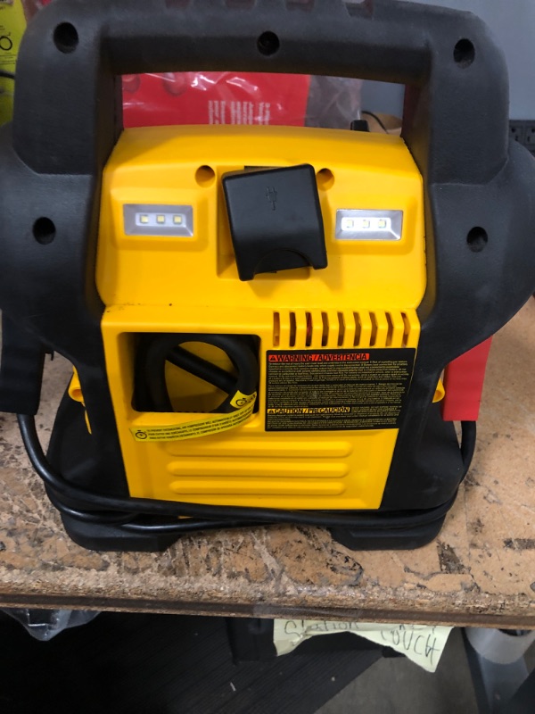 Photo 3 of DEWALT DXAEJ14 Digital Portable Power Station Jump Starter: 1400 Peak/700 Instant Amps, 120 PSI Digital Air Compressor, 3.1A USB Ports, Battery Clamps , Yellow