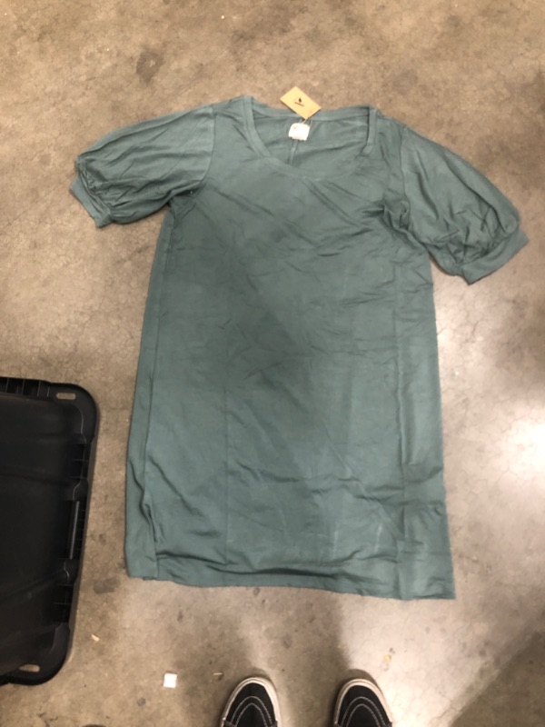 Photo 1 of Amazon Aware Women's Modal Elbow Length Puff Sleeve T-Shirt Dress (Available in Plus Size) Large Dark Green