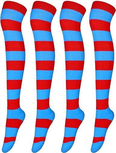 Photo 2 of 4 Pairs Striped Knee Socks Striped Long Knee High Socks for Halloween Costume Supplies Easter Party Decor