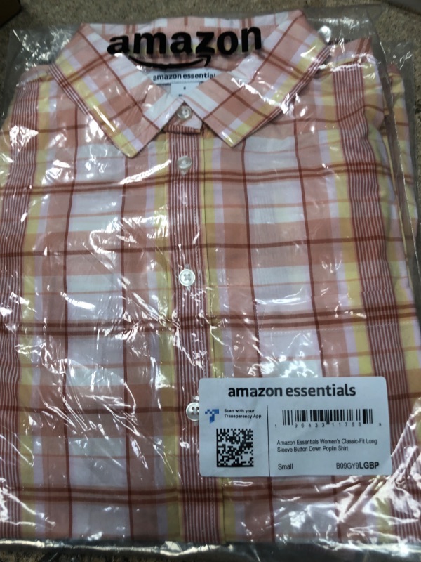 Photo 1 of Amazon Basics women's classic fit long sleeve button down poplin shirt Plaid SM