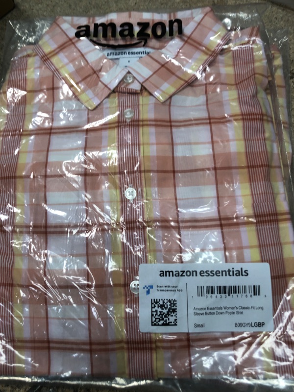 Photo 1 of Amazon Basics women's classic fit long sleeve button down poplin shirt plaid  Sm