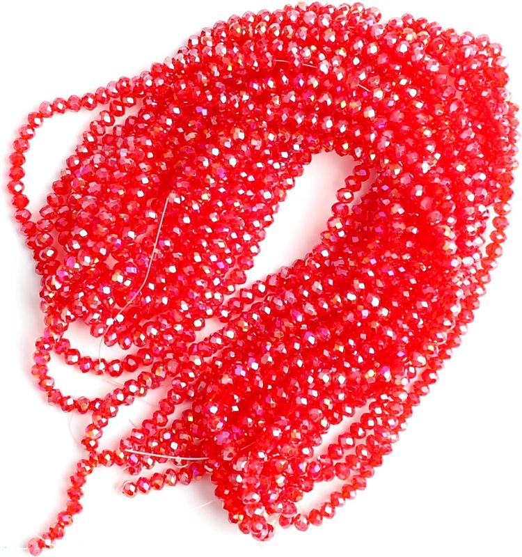 Photo 1 of GLAMEFOUR 4mm 6mm Rondelle Austria Crystal Beads Faceted Glass Beads Strands AB Briolette Rondelle Crystal Beads Spacer for Jewelry Making (4mm, Lt Red AB)
