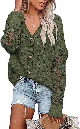 Photo 1 of AlvaQ Womens Lightweight Lace Crochet Cardigan Sweater Kimonos Casual Oversized Open Front Button Down Knit Outwear Size S
