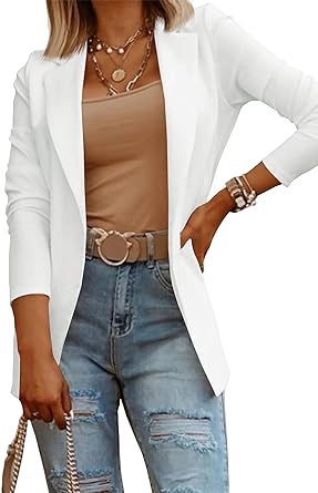 Photo 1 of Gamisote Women's Casual Blazer Long...Cardigan Work Office Jacket White