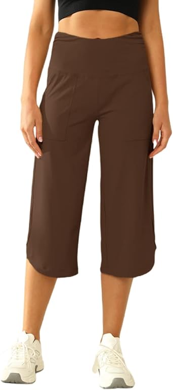 Photo 1 of Aurgelmir Women's Casual Wide C...rol Workout Yoga Pants With Pockets Brown