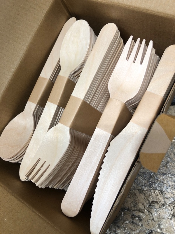 Photo 2 of Disposable Wooden Cutlery Set - 200 Pcs (80 Forks | 80 Spoons | 40 Knives) - 100% Compostable & Natural Biodegradable Utensils - Eco-Friendly Compostable Utensils for Parties and Events Cutlery Set 250 Count