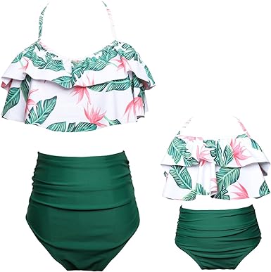 Photo 1 of KABETY Girls Swimsuit Two Pieces Bikini Set Ruffle Falbala Swimwear Bathing Suits 2T Green