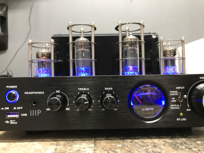 Photo 2 of Monoprice Stereo Hybrid Tube Amplifier 2019 Edition, 25 Watt with Bluetooth, Wired RCA, Optical, Coaxial, and USB Connections, and Subwoofer Out