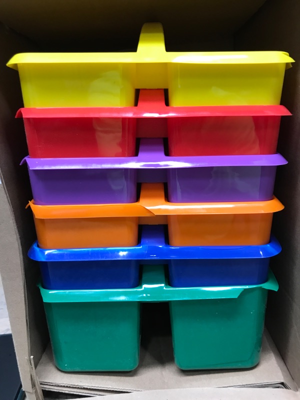 Photo 2 of Teacher Created Resources Assorted Primary Colors Portable Plastic Storage Caddy 6-Pack for Classrooms, Kids Room, and Office Organization, (Blue, Green, Orange, Purple, Red and Yellow) 3 Compartment