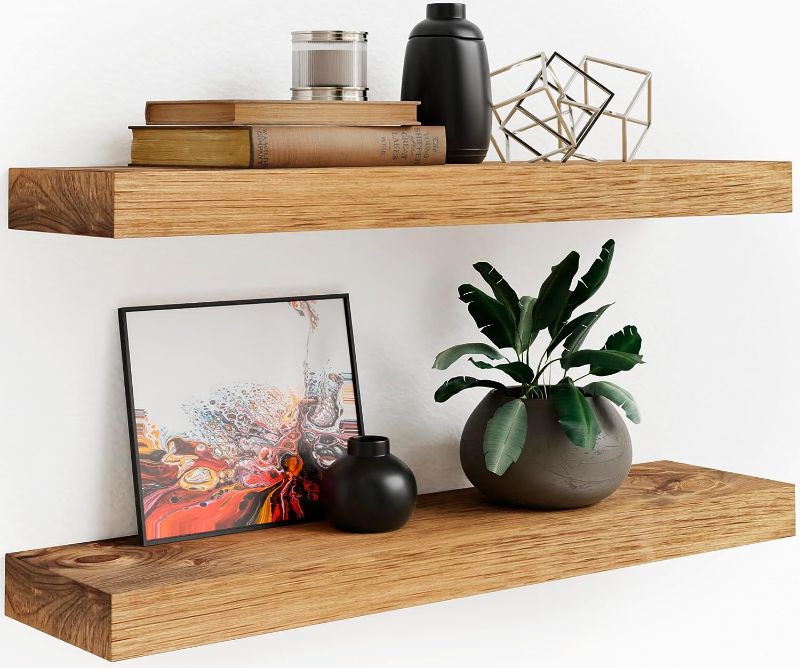 Photo 1 of 23inch Floating Wall Shelves Set of 2 - Functional & Rustic Wooden Shelve for Home Furnishing, Bathroom, Kitchen