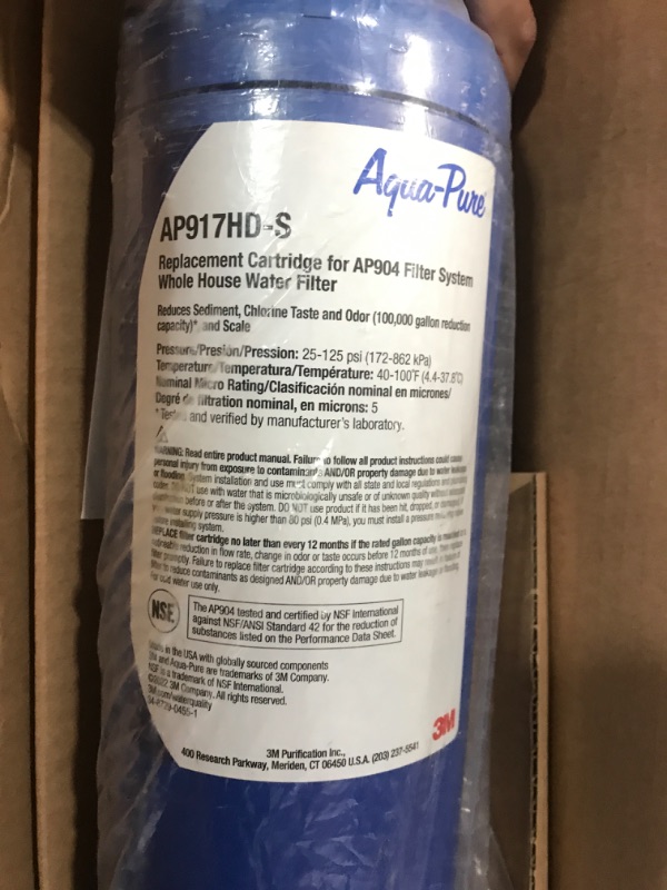 Photo 3 of 3M Aqua-Pure Whole House Sanitary Quick Change Replacement Water Filter AP917HD-S, For Aqua-Pure System AP904, Reduces Sediment, Chlorine Taste and Odor, and Scale Replacement Cartridge Water Filter