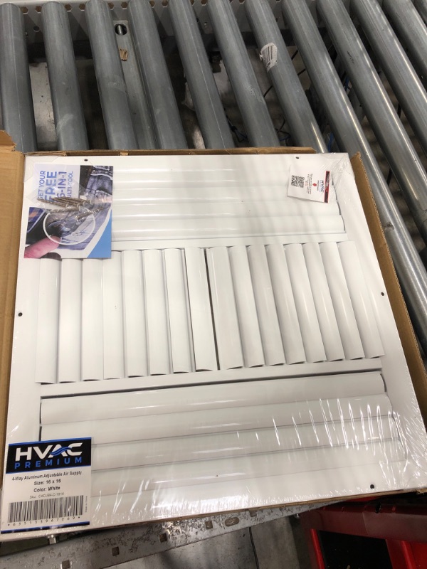 Photo 2 of 16"w X 16"h 4-Way Aluminum Curved Blade Adjustable Air Supply HVAC Diffuser - Full Control Vertical/Horizontal Airflow Direction - Vent Duct Cover [Outer Dimensions: 17.65"w X 17.65"h] 16 x 16