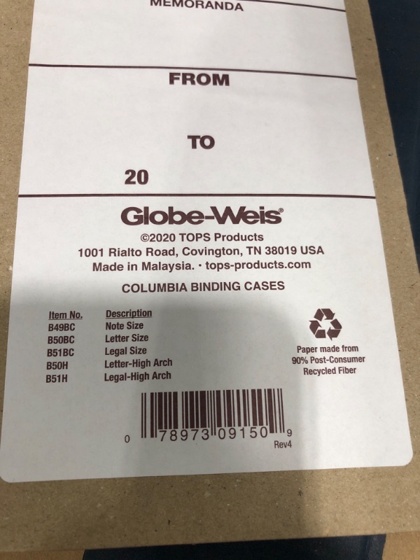 Photo 3 of Globe-Weis Columbia Binding Case, Letter Size, High Arch, Each (B50H),Kraft