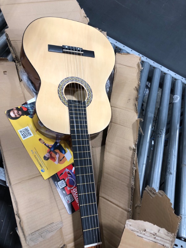 Photo 3 of **** SLIGHT DAMAGED*** Pyle Beginner Acoustic Guitar Kit, 4/4 Full Size All Wood Instrument for Beginners, Adults, 39" Natural Gloss Natural Gloss 39" Right Handed