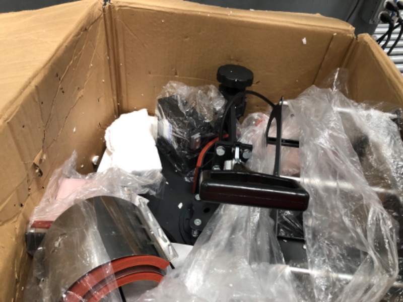 Photo 1 of **missing hardware, open box**
VEVOR Heat Press Machine 8 in 1 Combo Heat Press 15x15 Inch Heat Transfer Machine 360-Degree Swing Away Digital Shirt Printing Multifunction Heat Transfer Sublimation for T Shirts Mugs Hat Plate Cap 15x15 Inch - 8 in 1