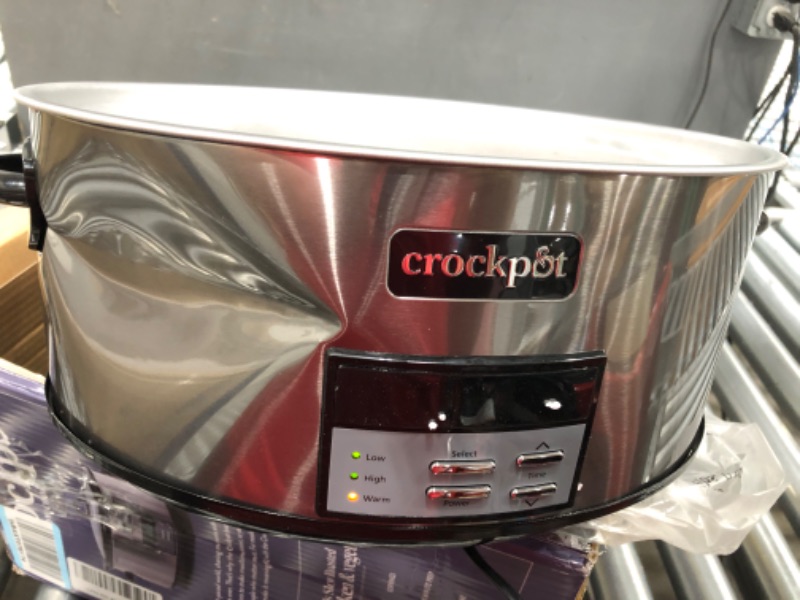 Photo 3 of *** DENTED****Crockpot 8 Quart Slow Cooker with Auto Warm Setting and Cookbook, Black Stainless Steel