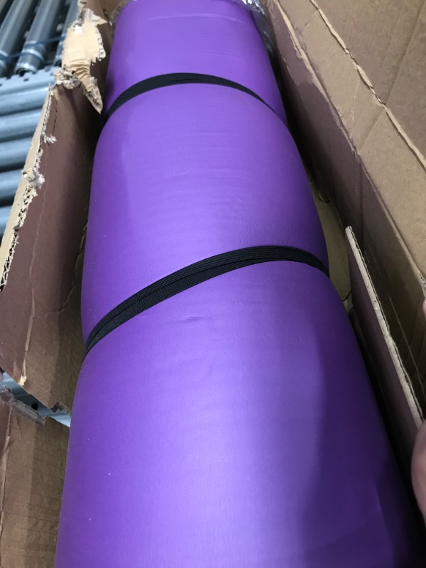 Photo 2 of Amazon Basics Extra Thick Exercise Yoga Gym Floor Mat with Carrying Strap - 74 x 24 x .5 Inches, Purple & High-Density Round Foam Roller for Exercise and Recovery - 36 Inch, Black