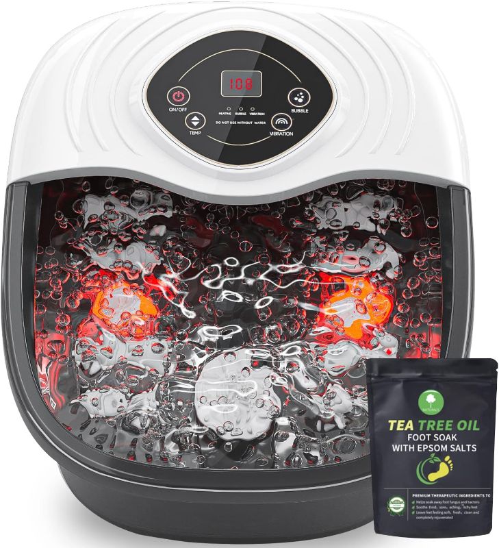 Photo 1 of RIGHTMELL Foot Spa,Foot Bath Massager with Tea Tree Oil Foot Soak with Epsom Salt - with Heat, Bubbles and Vibration,Red Light,Medicine Box Digital Temperature Control 8 Acupressure Massage Points
