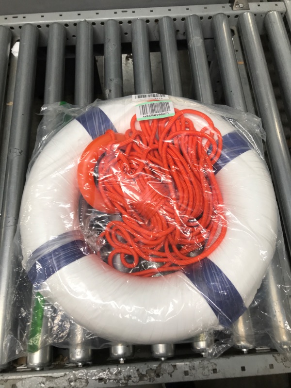 Photo 2 of 20 inch/50cm Small Diameter Swim Foam Ring Buoy Swimming Pool Safety Life Preserver with 98.4FT Water Floating Lifesaving Rope Blue w/Rope 98.4FT