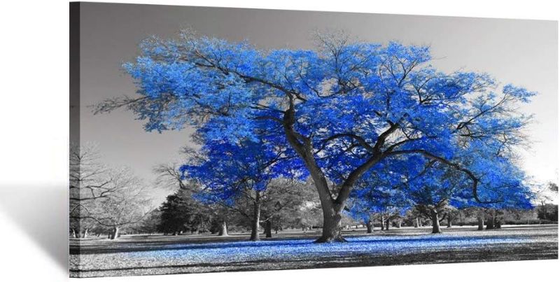 Photo 1 of *USED* Kreative Arts Canvas Prints Blue Tree Wall Art Painting Contemporary Black and White Fall Landscape Pictures Modern Giclee Stretched and Framed Artwork for Walls Living Room Bedroom Office 20x40inch