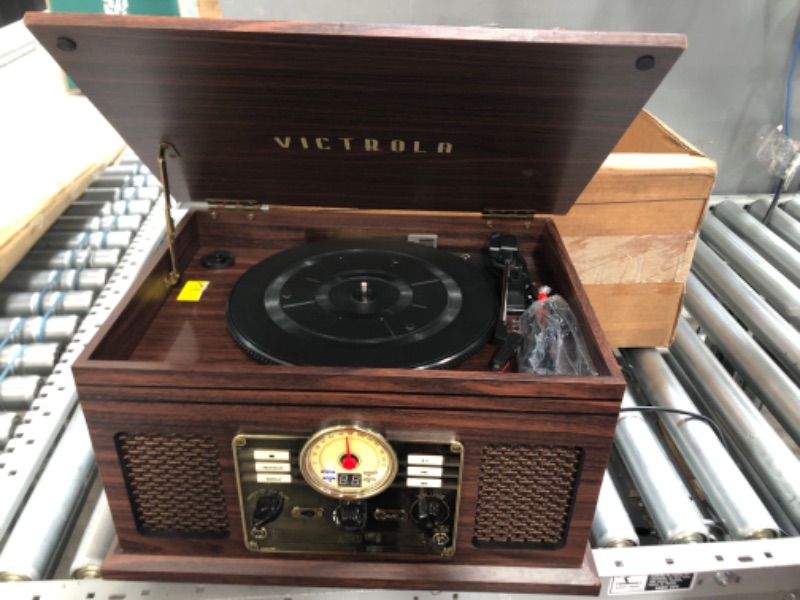 Photo 2 of Victrola Nostalgic 6-in-1 Bluetooth Record Player & Multimedia Center with Built-in Speakers - 3-Speed Turntable, CD & Cassette Player, FM Radio | Wireless Music Streaming | Mahogany Mahogany Entertainment Center