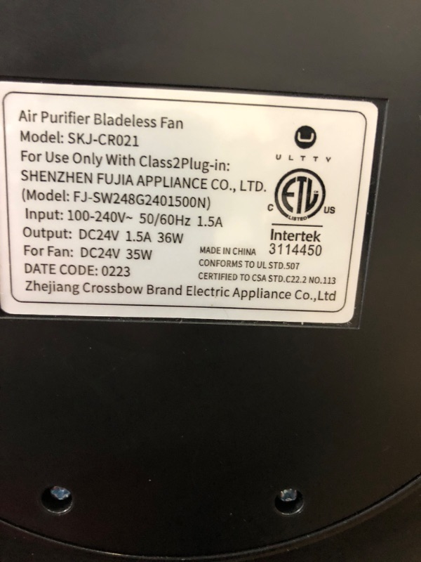 Photo 5 of ***TESTED/ POWERS ON***ULTTY Bladeless Tower Fan and Air Purifier in one, 90° Oscillating Bladeless Fan with Remote, Touch, 8H Timer, Floor Fans for Bedroom Whole Room Home Office R021, Black Black Medium