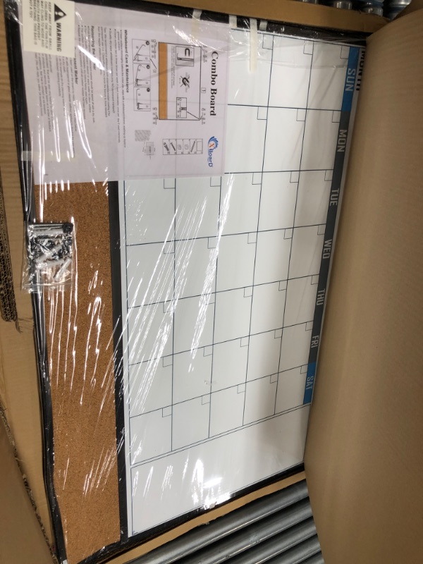 Photo 2 of * dented side * XBoard Dry Erase Calendar Whiteboard 36 X 24 - Combo White Board Calendar Monthly, Magnetic White Board + Corkboard with Black Aluminum Frame, 10 Colorful Push Pins & Marker Tray Included 36" x 24" Black