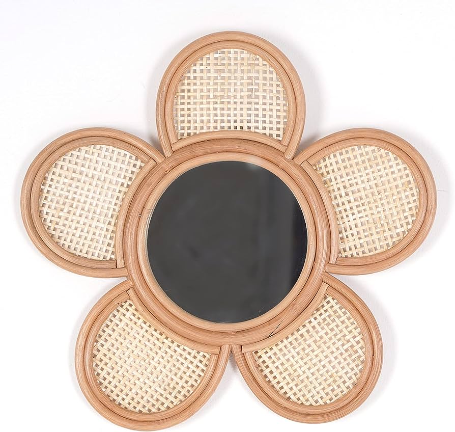 Photo 1 of NEERGREVE Mounted Mirror, Flower Wicker Rattan Decorative Mirrors for Living Room Bedroom Office (5 Petals)