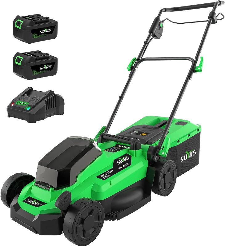 Photo 1 of **MINOR TEAR & WEAR**SOYUS Electric Lawn Mower Cordless, 13 Inch 20V Lawn Mowers with Brushless Motor, 5-Position Height Adjustment, 2x4.0Ah Batteries & Charger Included
