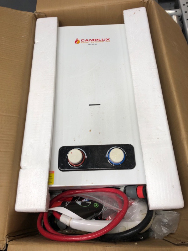 Photo 2 of  USED. Camplux 2.64 GPM Tankless Propane Water Heater, Outdoor Portable Gas Water Heater with Overheating Protection, Instant Propane Hot Water Heater for RV, Camping, Cabins, Barns, White