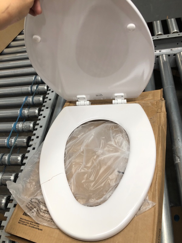 Photo 3 of **DAMAGED**
Bemis 1500EC 390 Lift-Off Wood Elongated Toilet SEAT, Cotton White
