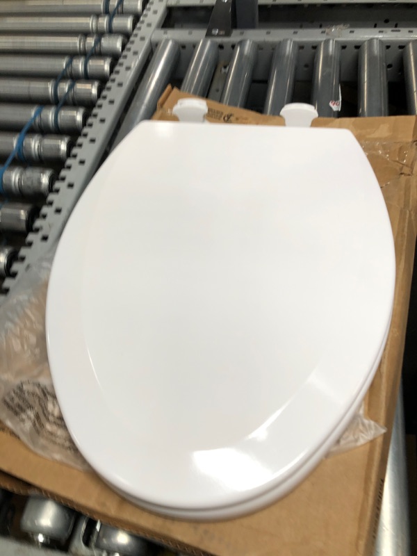Photo 2 of **DAMAGED**
Bemis 1500EC 390 Lift-Off Wood Elongated Toilet SEAT, Cotton White