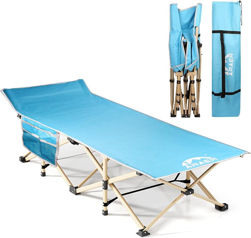 Photo 1 of Portable Camping Cot for Adults and Kids, 450LB Max Load, with Carry Bag - Heavy Duty Folding Bed for Traveling, Office Napping, Beach Vacations, and Home Lounging
