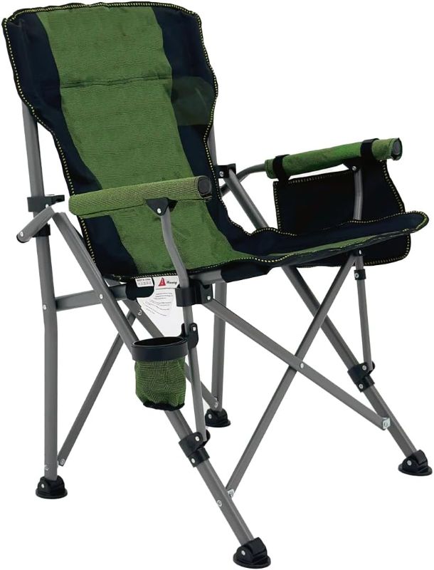 Photo 1 of ANBLIZE Camping Chairs for Adults, Lawn Chairs Folding Hard Arm High Back and Heavy Duty with Cup Holder Carry Bag Included,Outdoor Chairs for Camp, Fishing, Hiking, Outdoor (Green)
