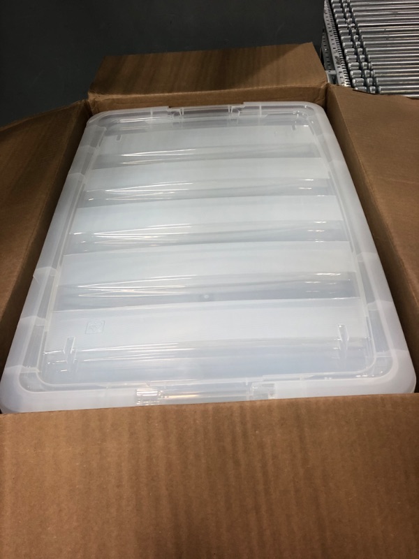 Photo 2 of *Used* *Broken Lids* Plastic Storage Bin Tote Organizing Container 72 Qt. - 4 Pack, Crystal Clear