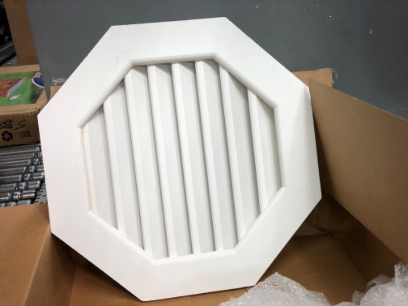 Photo 1 of *apprx. 3 1/2" fracture in wood** see photo**
Ekena Millwork GVPOC20X2001FUN Octagonal Gable Vent (25"W x 25"H Frame Size): Functional, PVC Gable Vent w/ 1" x 4" Flat Trim Frame, 20"W x 20"H 25"W x 25"H (Rough Opening: 20"W x 20"H) Functional