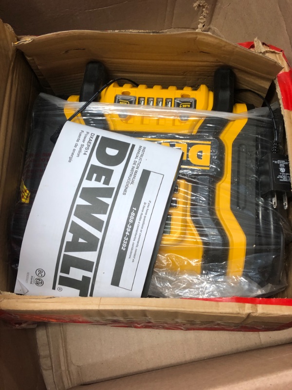 Photo 2 of DEWALT DXAEPS14 1600 Peak Battery Amp 12V Automotive Jump Starter/Power Station with 500 Watt AC Power Inverter, 120 PSI Digital Compressor, and USB Power , Yellow