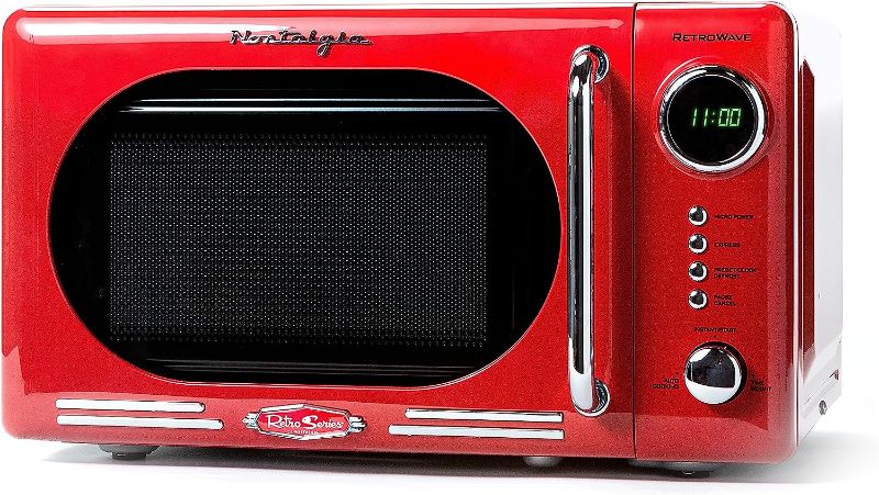 Photo 1 of Nostalgia Retro Compact Countertop Microwave Oven, 0.7 Cu. Ft. 700-Watts with LED Digital Display, Child Lock, Easy Clean Interior, Red
