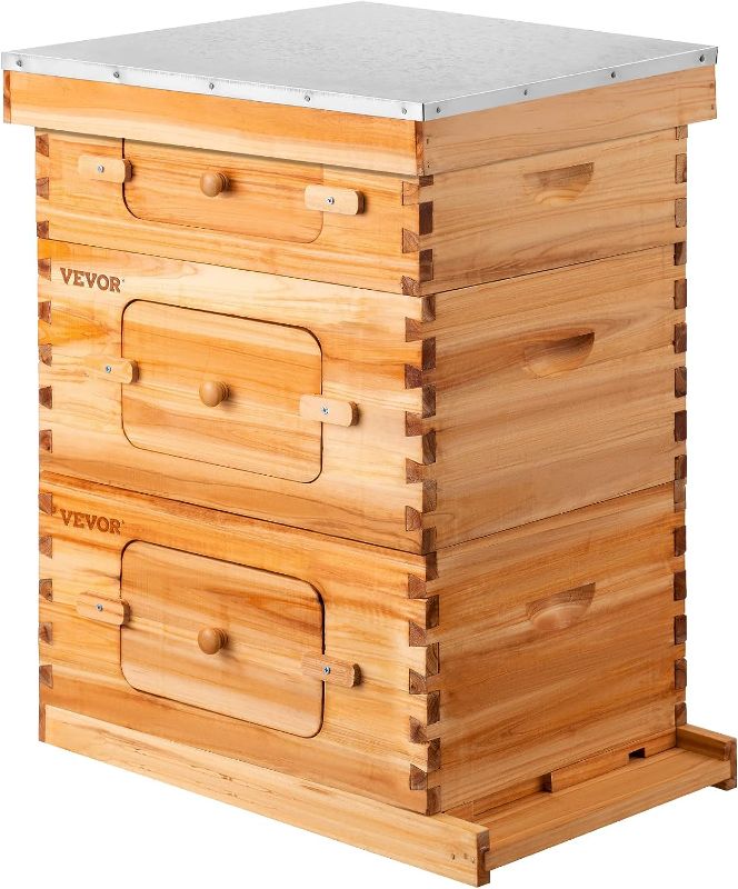 Photo 1 of 
VEVOR Bee Hive, 10 Frame Complete Beehive Kit, Dipped in 100% Natural Beeswax Includes 2 Deep Brood & 1 Medium Honey Super Box with Waxed Foundations,