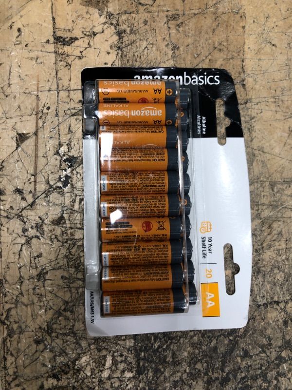 Photo 1 of Amazon Basics 20 Pack AA Alkaline Batteries - Blister Packaging 20 Count (Pack of 1)