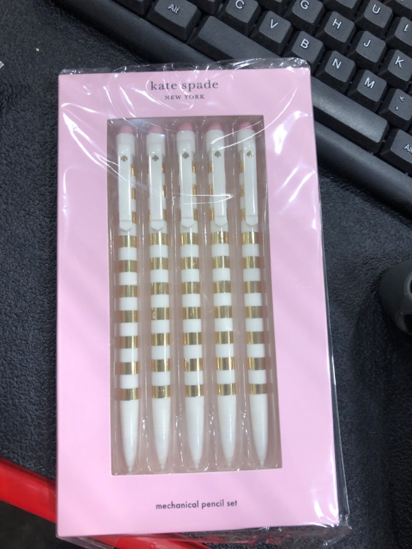 Photo 2 of Kate Spade New York Plastic Mechanical Pencil Set of 5, Pencils Holds 0.7mm Lead, Gold Stripe