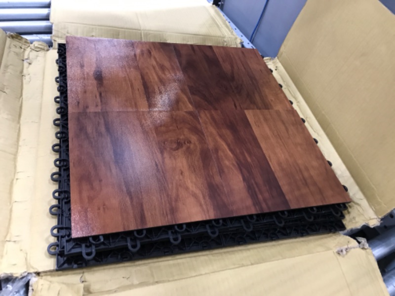 Photo 2 of 3/8 Inch Thick Practice Dance Floor Tiles | Printed Plastic Dance Flooring for Practice and Performance of Countless Dance Styles (Dark Maple, 28-12" x 12" Tiles)