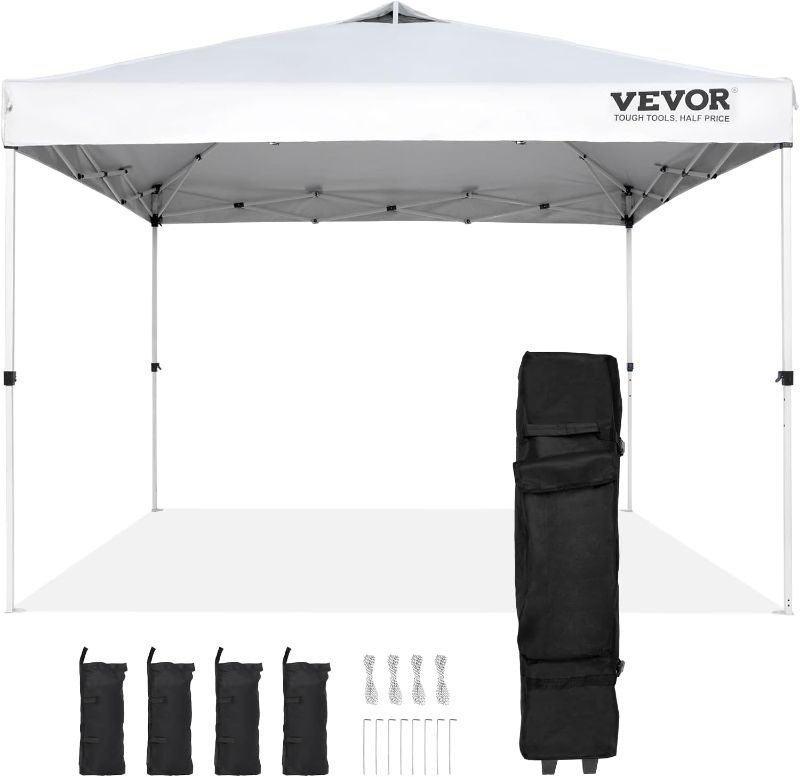 Photo 1 of 
VEVOR Pop Up Canopy Tent, 10 x 10 ft, 250 D PU Silver Coated Tarp, with Portable Roller Bag and 4 Sandbags, Waterproof and Sun Shelter Gazebo for Outdoor...
Size:10FTx10FT
Color:White
Pattern Name:Tarp