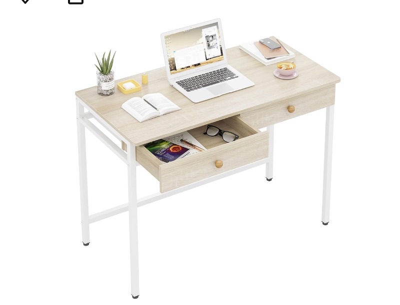 Photo 1 of Weehom Computer Desk with Drawers, Home Office Desk for Writing, Studying, and Gaming - Sturdy and Spacious Workstation for PC and Laptop(Beige)