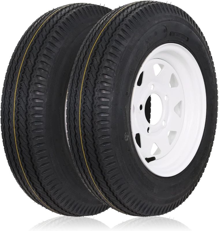 Photo 1 of 2 Pack 5.3-12 5.3x12 530-12 5.30-12 Trailer Tires with 12'' Rims, 5 Lug on 4.5'', Load Range C, 6PR
